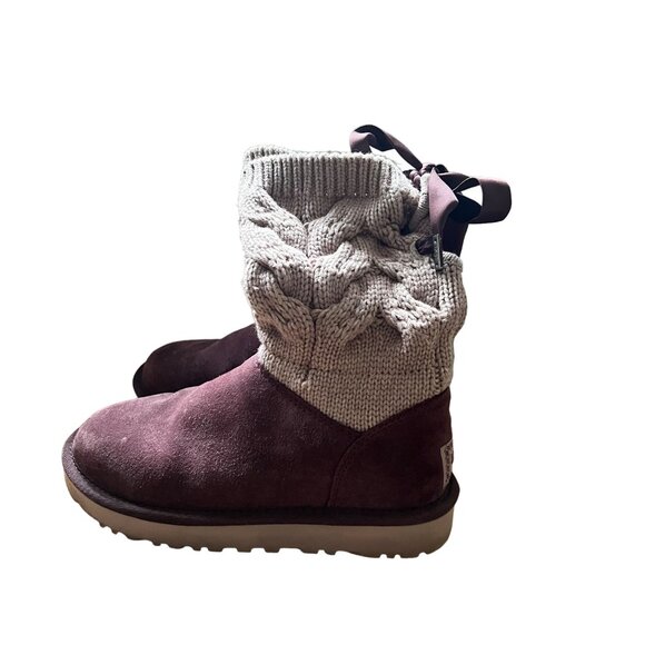UGG Size 6 Cordovan Kiandra Chunky Cotton Knit Brushed Suede Lace Up Ankle Boots - Picture 2 of 16
